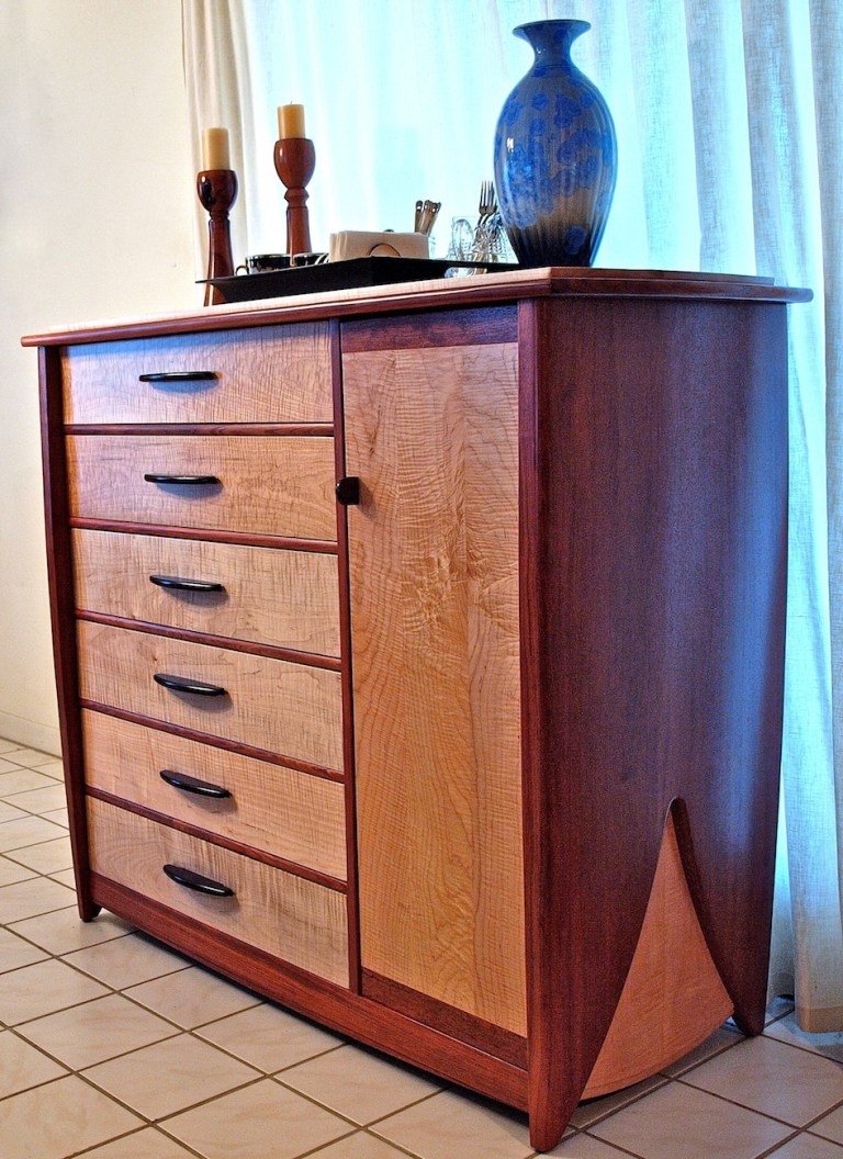 solid wood bubinga & maple dresser
