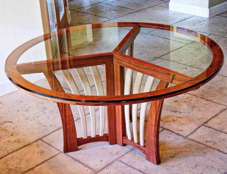 Round Bubinga And Curly Maple Dining Table